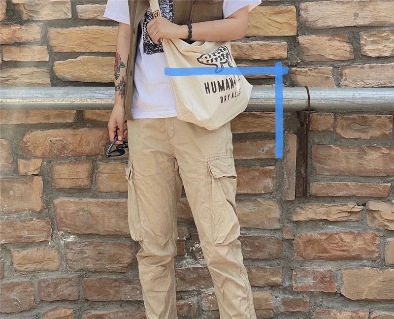 2022ss HUMAN One Shoulder Crossbody Bag, Couple Bear Canvas Bag