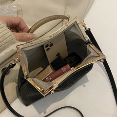 Pleated Shell Evening Clutch with Metal Handle Chain