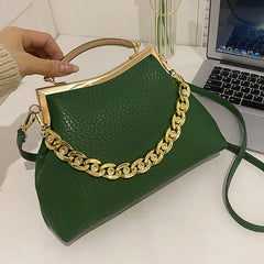Pleated Shell Evening Clutch with Metal Handle Chain