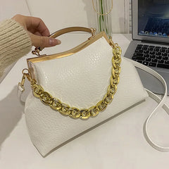 Pleated Shell Evening Clutch with Metal Handle Chain