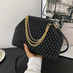 Women PU Leather Shell Clip Prom Clutch Chain Shoulder Bag Brown