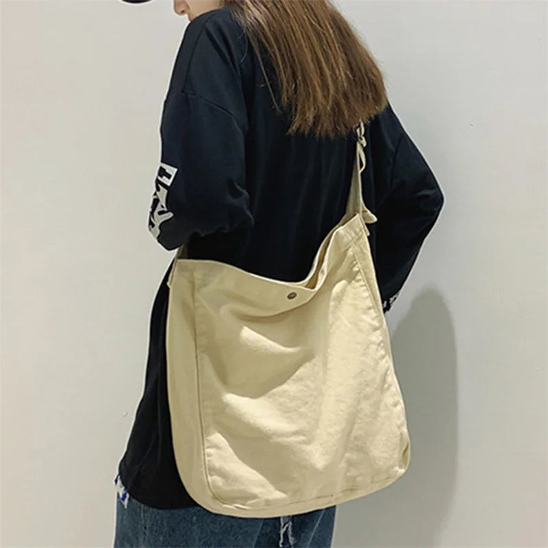 Canvas Shoulder Bags Unisex Solid Crossbody Bags for Girl