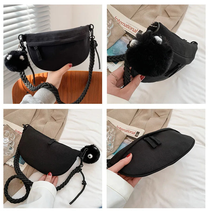 Solid Pendant Shoulder Bag for Women Crossbody Bag