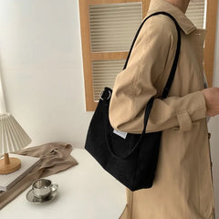 Corduroy Shoulder Bag for Women Cotton Handbag Eco Shopping Totes Bags
