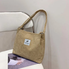 Corduroy Shoulder Bag for Women Cotton Handbag Eco Shopping Totes Bags