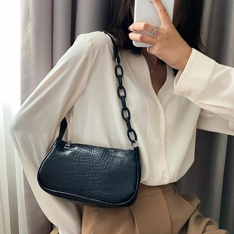 Small Square Shoulder Bag PU Leather Underarm Bag