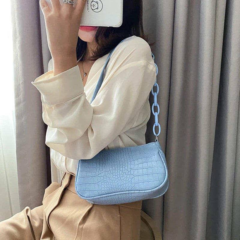 Small Square Shoulder Bag PU Leather Underarm Bag