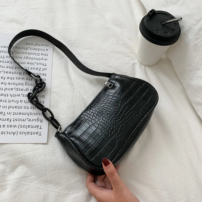 Small Square Shoulder Bag PU Leather Underarm Bag