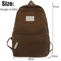 Corduroy College School Backpack Laptop Bag Retro Travel Leisure Book Bag