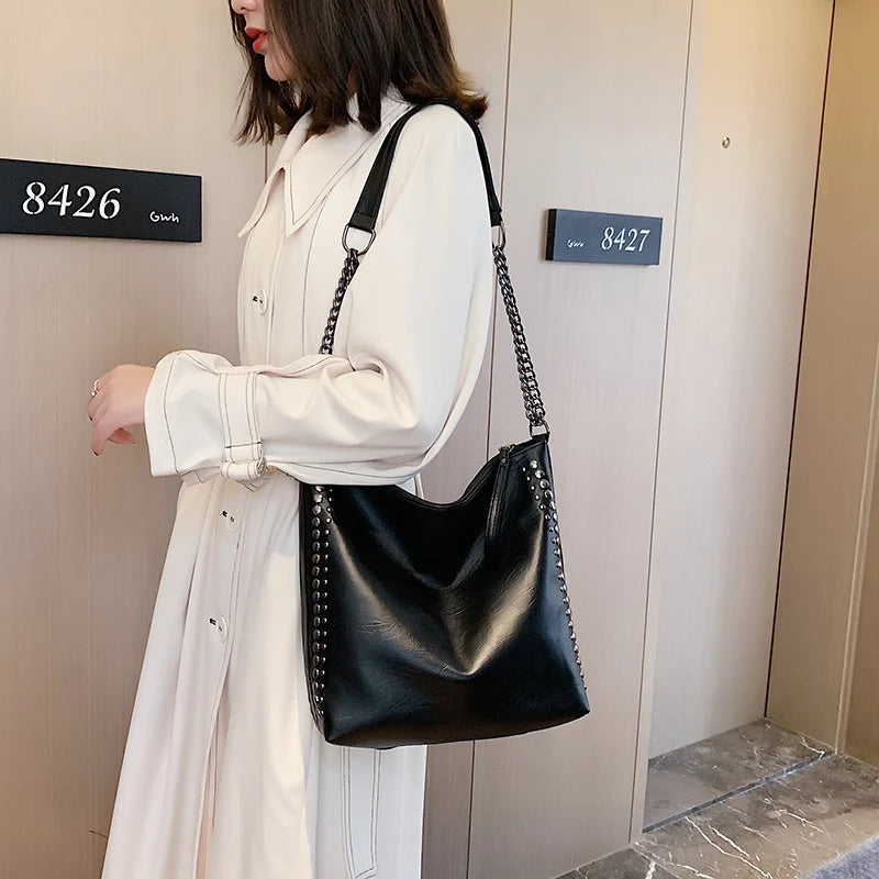 Large Capacity Ladies Shoulder Bag Casual PU Leather Messenger Handbag