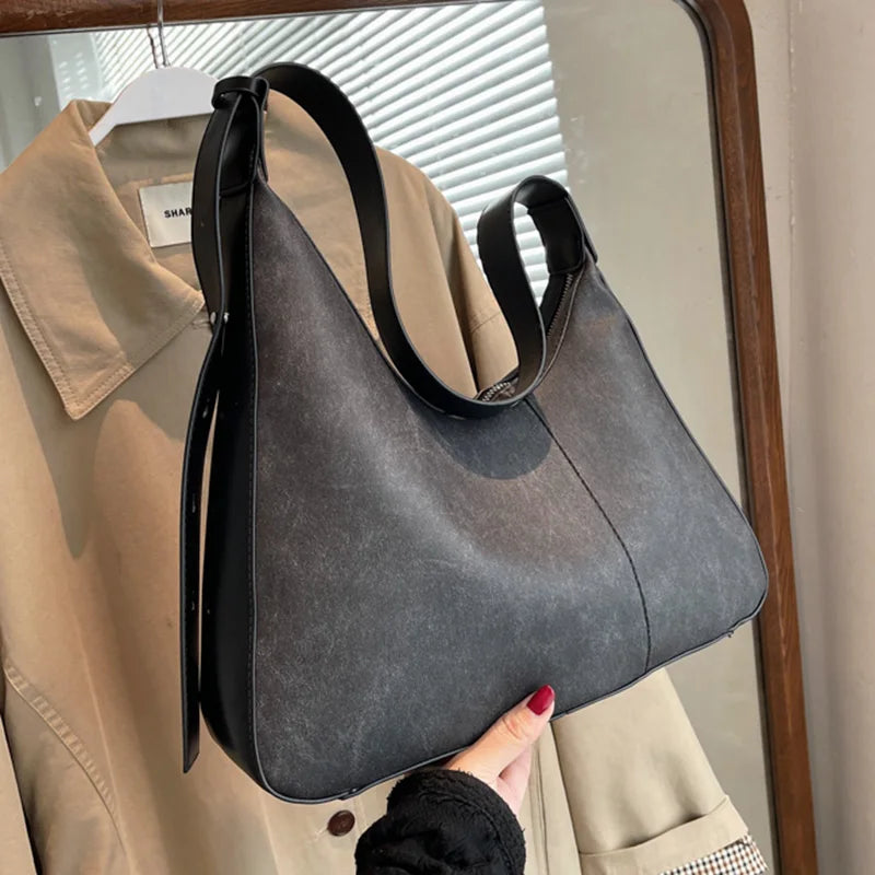 Women Solid Bucket Crossbody Bags Large PU Leather Shoulder Handbags