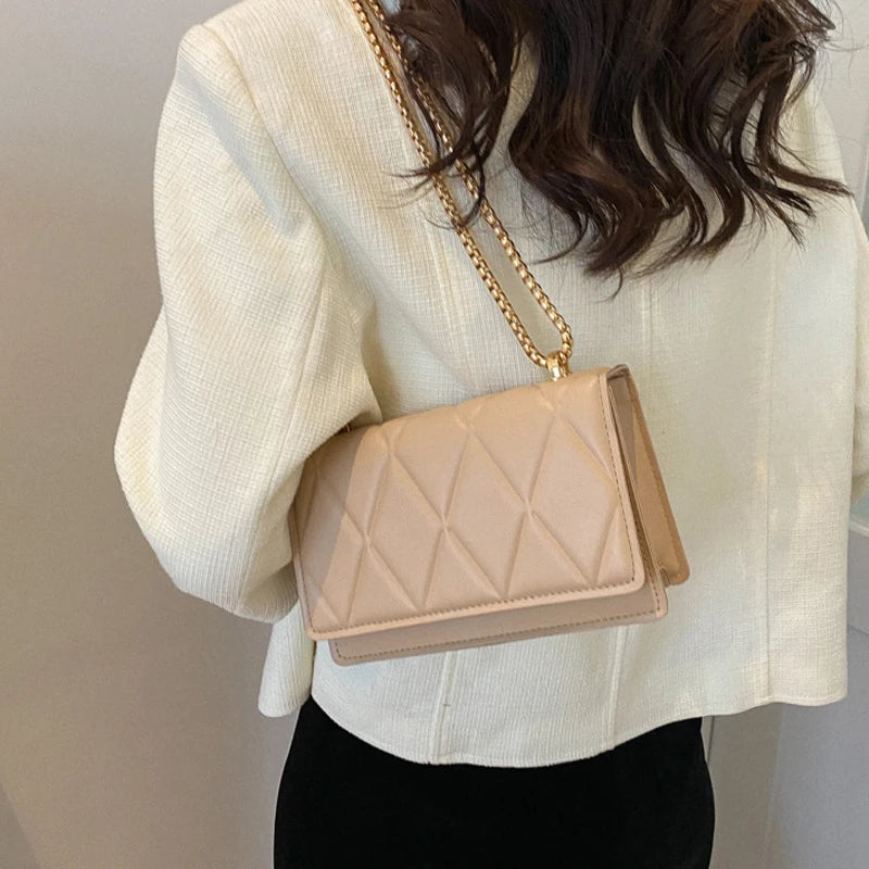 Plaid Shoulder Bag Metal Chain Crossbody Bags For Women