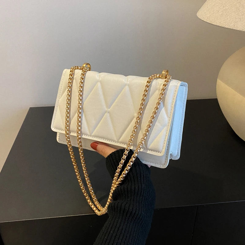 Plaid Shoulder Bag Metal Chain Crossbody Bags For Women