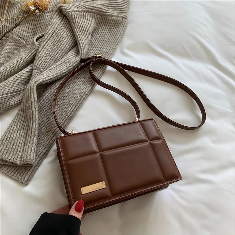 Solid Pu Leather Square Shoulder Bag for Women