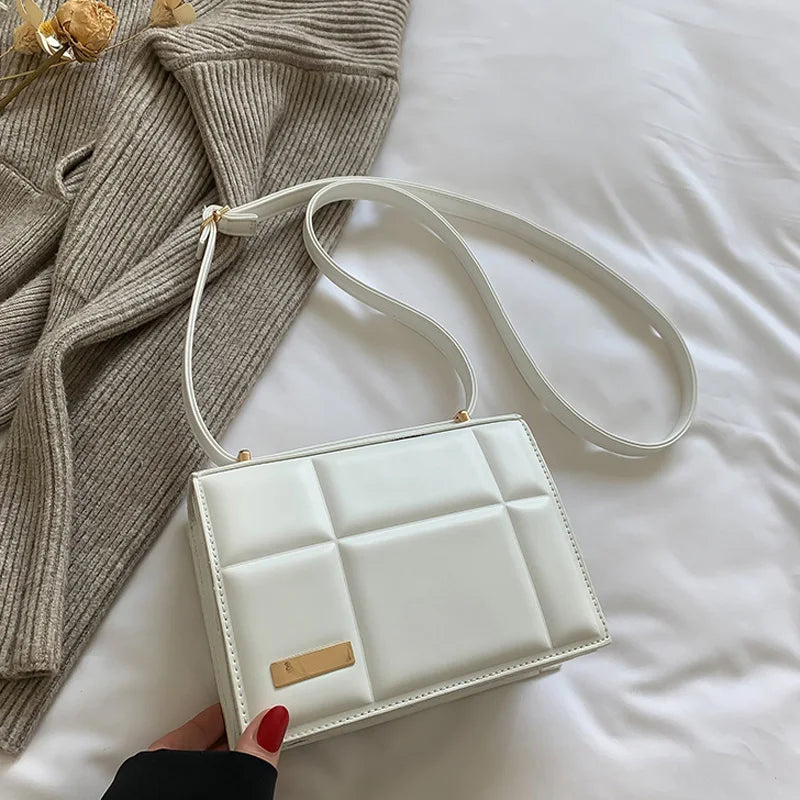 Solid Pu Leather Square Shoulder Bag for Women