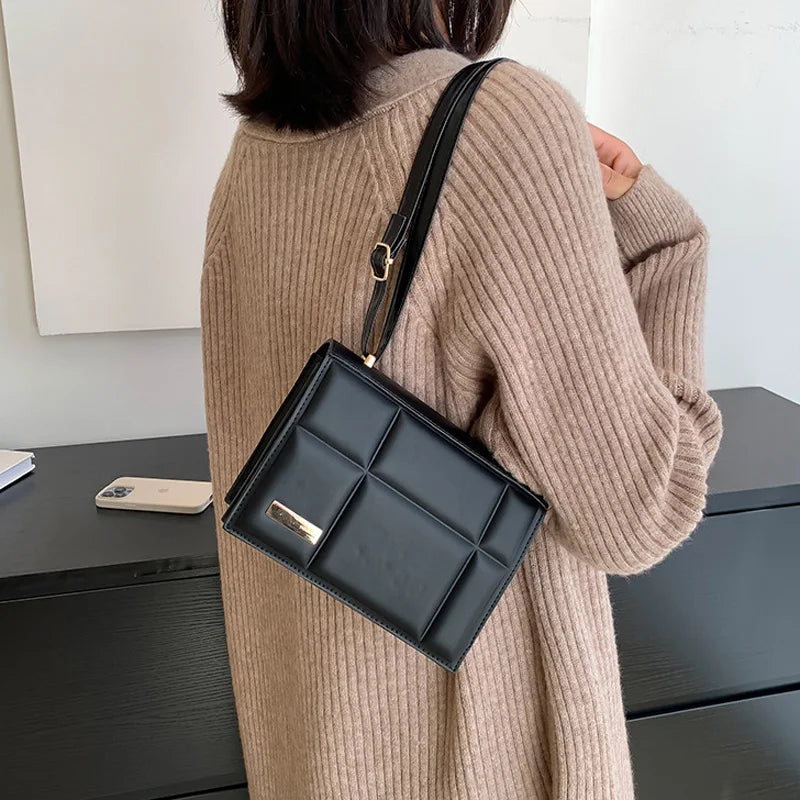 Solid Pu Leather Square Shoulder Bag for Women