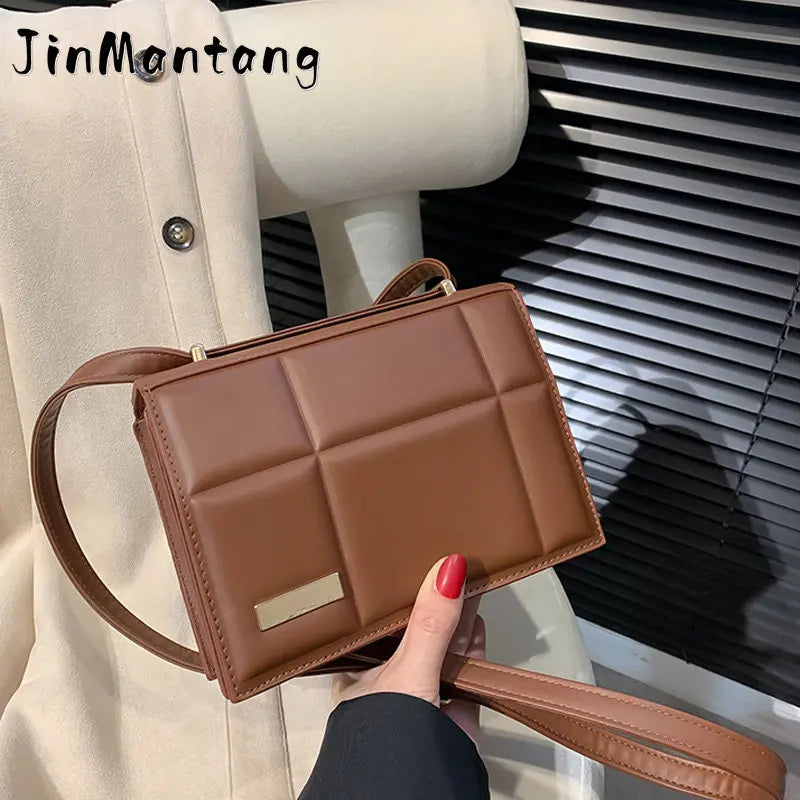 Solid Pu Leather Square Shoulder Bag for Women