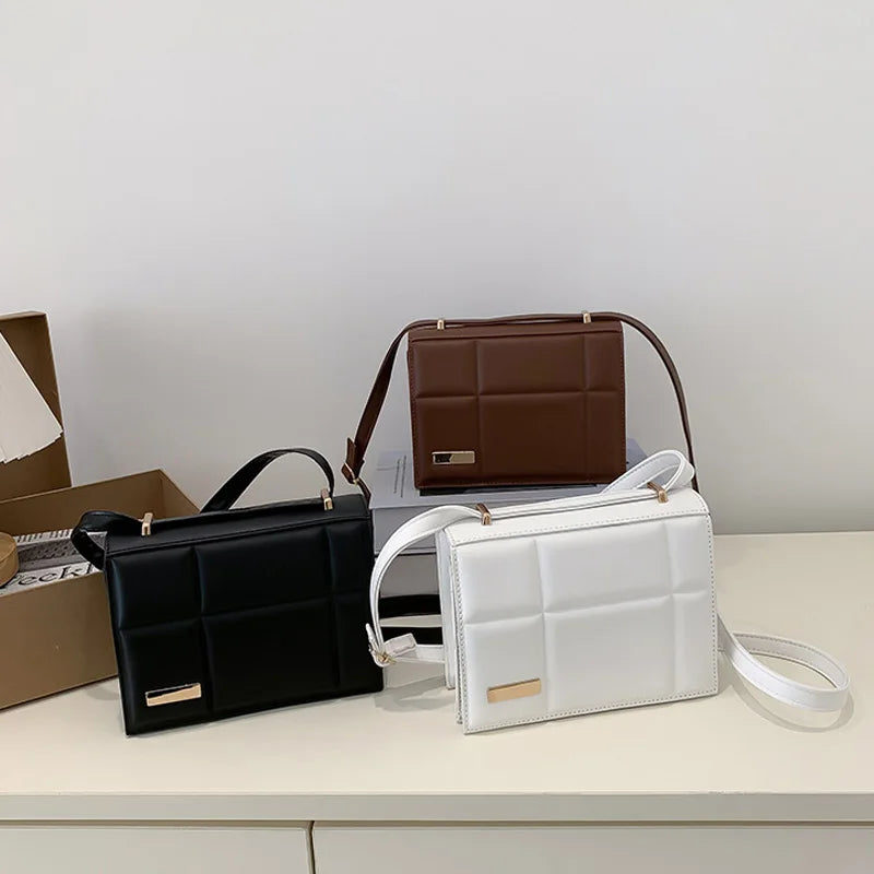 Solid Pu Leather Square Shoulder Bag for Women