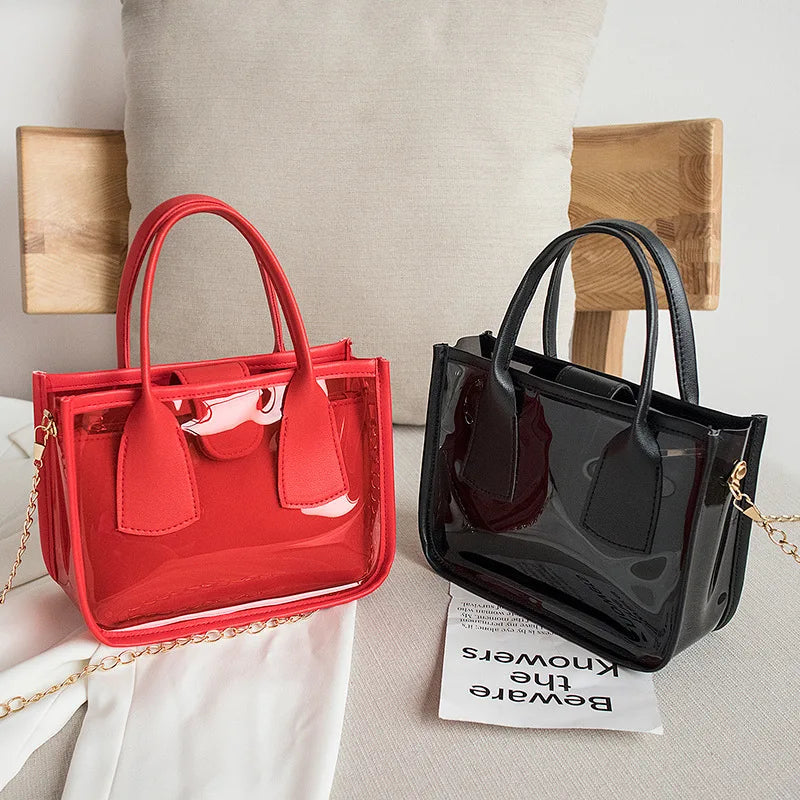 Women Solid Crossbody Handbag PVC PU Leather Zipper Bag Chain Shoulder Purse