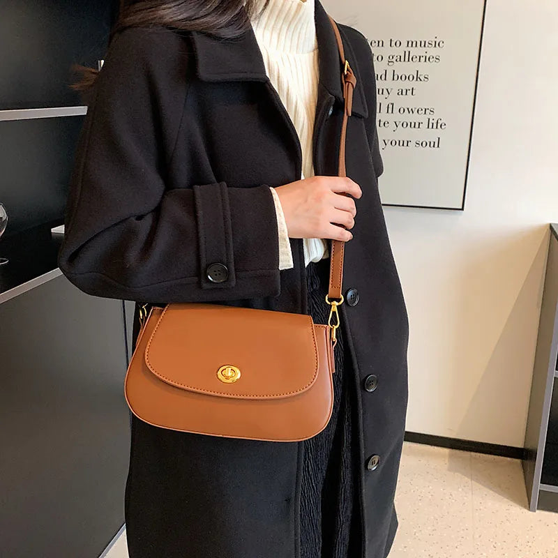 Solid Leather Crossbody Bag for Women Small Shoulder Messenger Bag