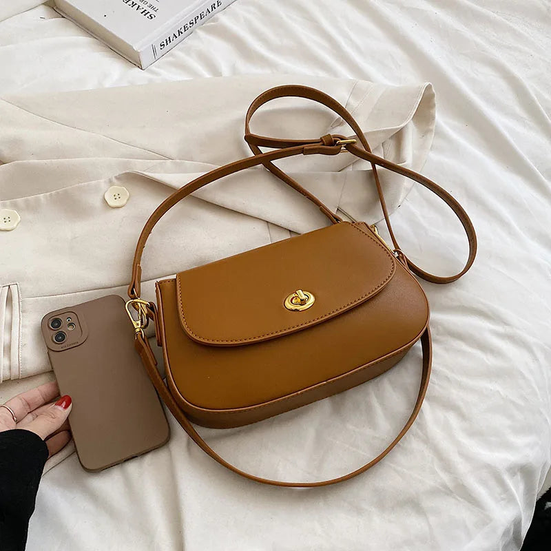 Solid Leather Crossbody Bag for Women Small Shoulder Messenger Bag