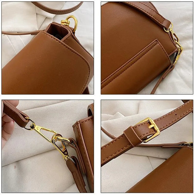 Solid Leather Crossbody Bag for Women Small Shoulder Messenger Bag
