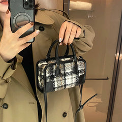 Plaid Wool Crossbody Bag Houndstooth Shoulder Handbag