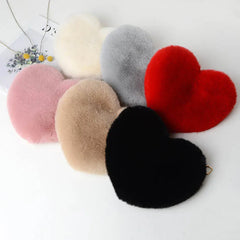 Heart Shaped Faux Fur Crossbody Wallet Purse Chain Shoulder Bag