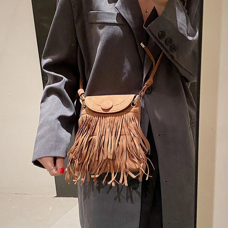 Fashionable Tassels Women Bags PU Leather Handbag Large Capacity Crossbody