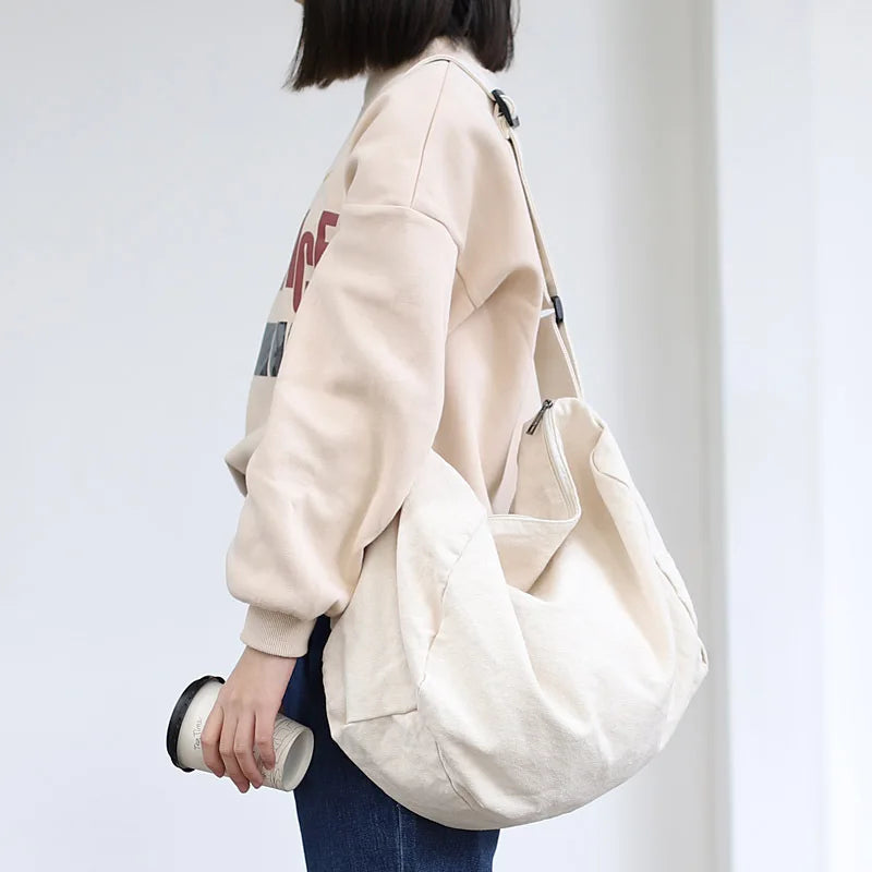 Canvas Crossbody Bag for Women Girls Solid Travel Handbag