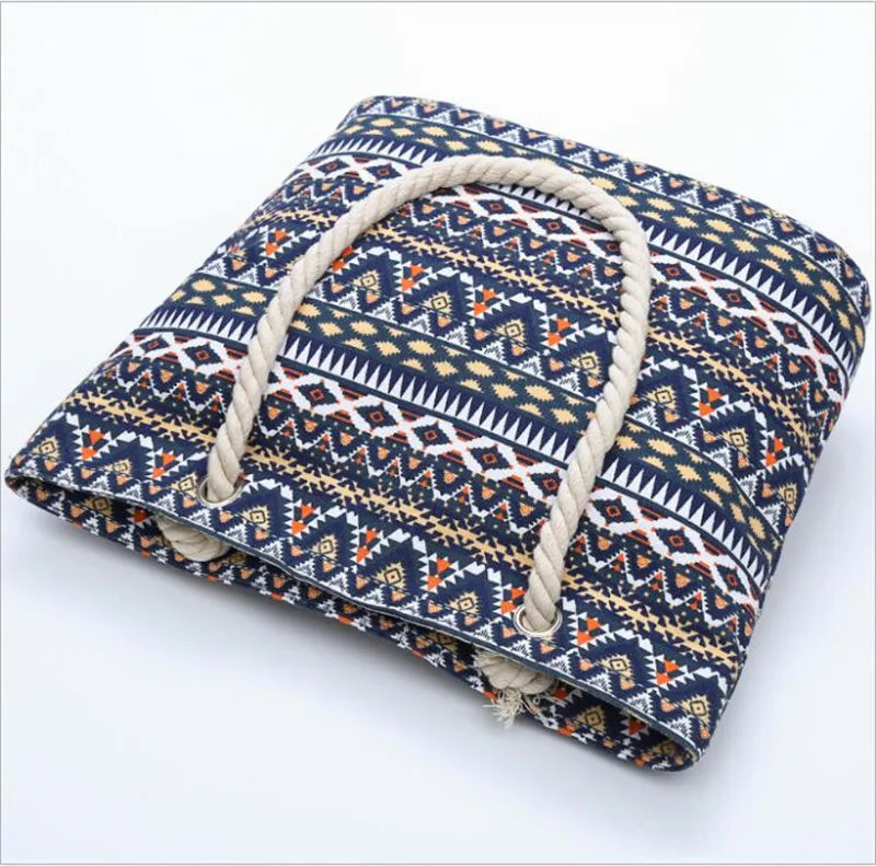 Printed Geometry Canvas Shoulder Bags Large Size Shopping Bags