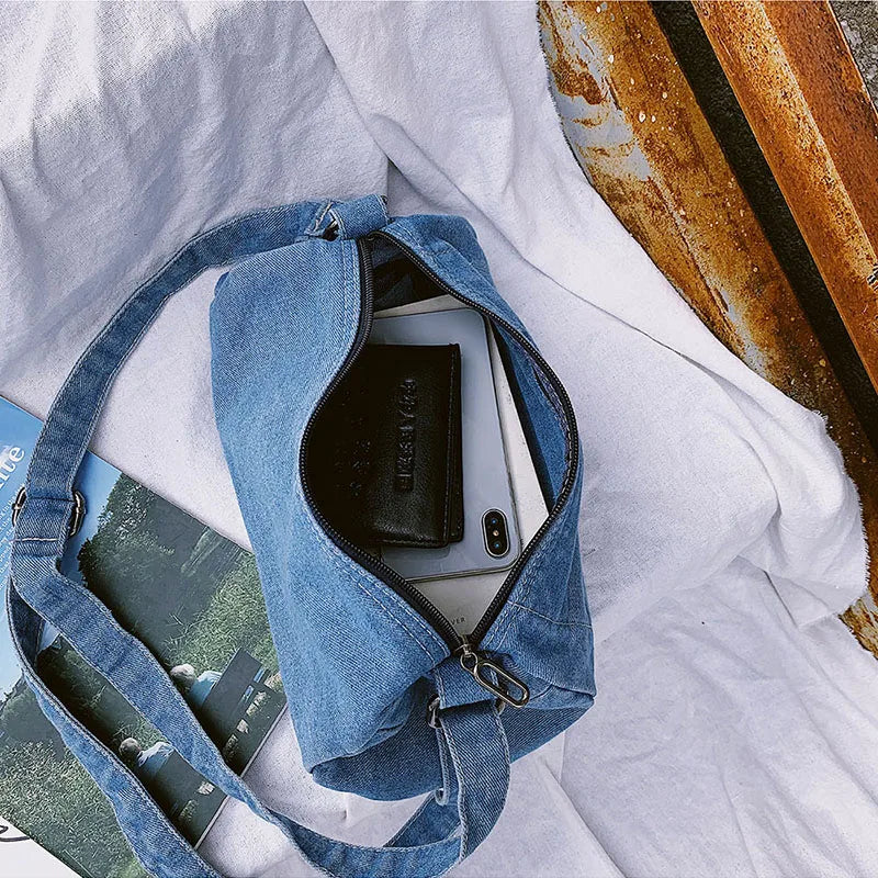 Hot Denim Vintage Crossbody Bag Fashionable Portable Handbag