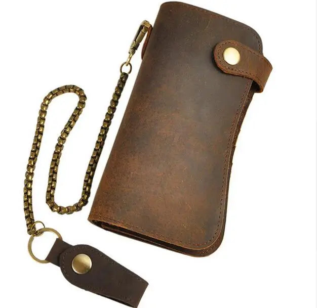 Men's Leather Dragon Checkbook Wallet with Chain