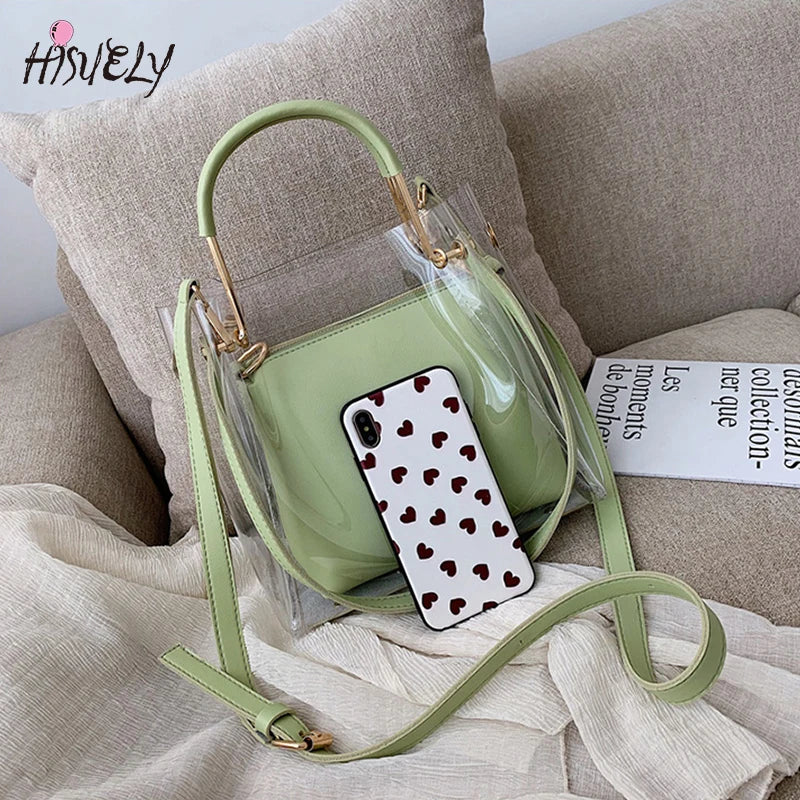Jelly Transparent Bag Women's Bucket Bag PVC Clear Bag High Handbags Bolsa Femin