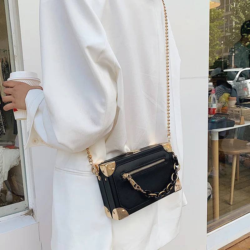 Women Acrylic Small Flap Box Bag Lady Chain Messenger Bag Orange Handbags