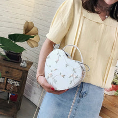 Heart Embroidery Shoulder Bag for Women, Peach Heart Design