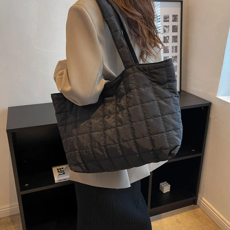 Large Capacity Winter Shoulder Bag Solid Nylon Handbags