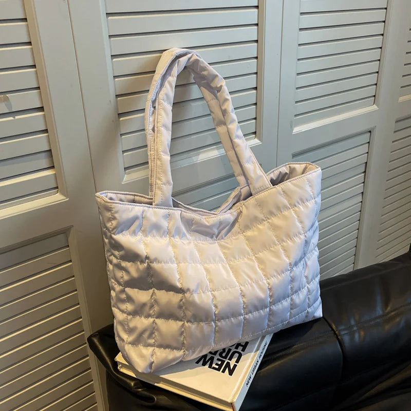 Large Capacity Winter Shoulder Bag Solid Nylon Handbags