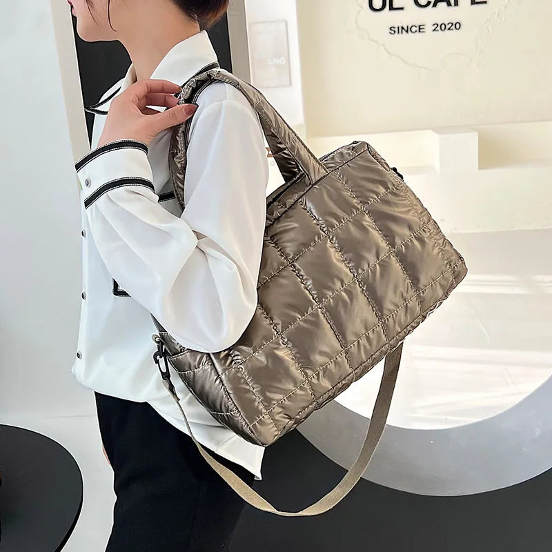 Large Capacity Winter Women's Down Fabric Shoulder Bag
