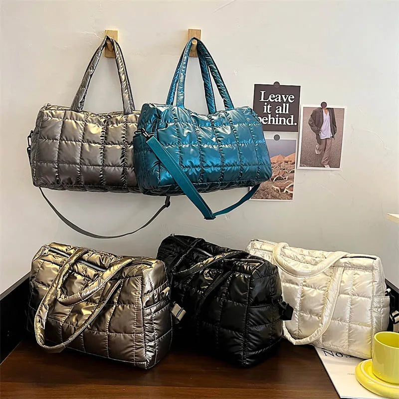 Large Capacity Winter Women's Down Fabric Shoulder Bag