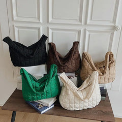 Lattice Pattern Shoulder Bag Cotton Handbag Large Capacity Tote Bags