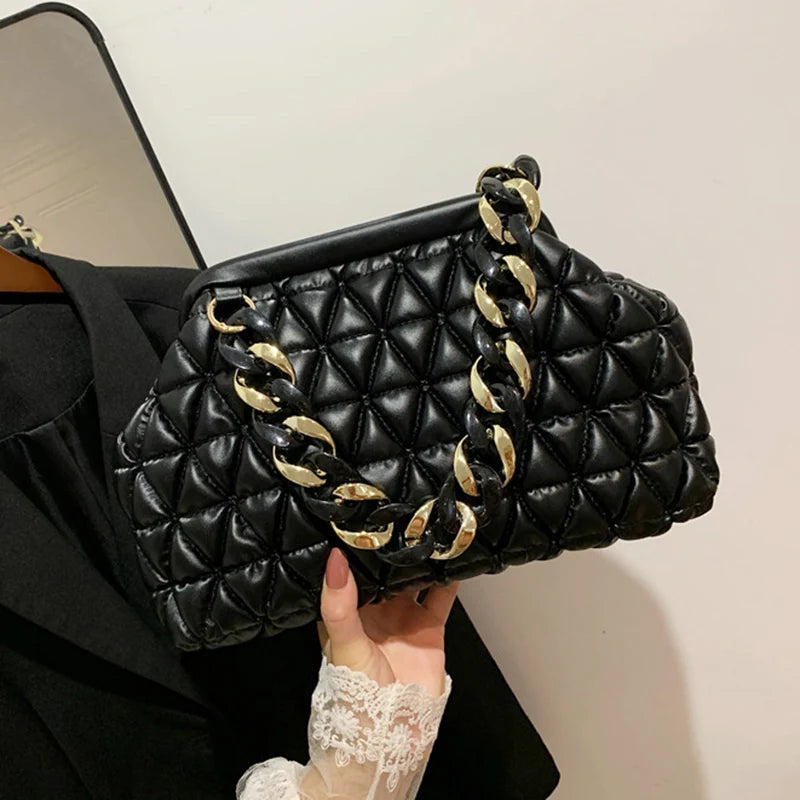 Thick Chain Crossbody Bags Female Orange Yellow Shoulder Bags Tote Evening Clutc