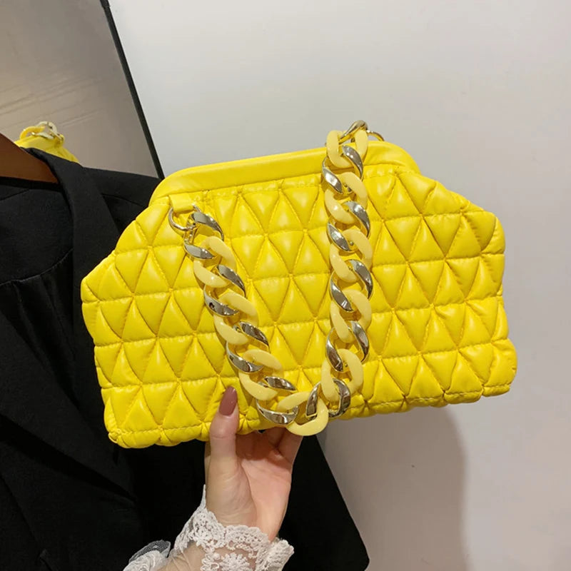 Thick Chain Crossbody Bags Female Orange Yellow Shoulder Bags Tote Evening Clutc