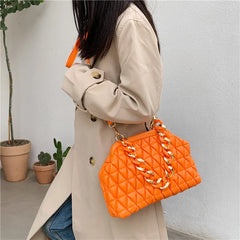 Thick Chain Crossbody Bags Female Orange Yellow Shoulder Bags Tote Evening Clutc