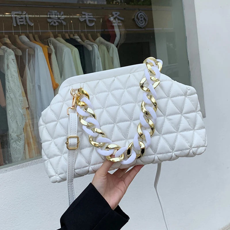 Thick Chain Crossbody Bags Female Orange Yellow Shoulder Bags Tote Evening Clutc