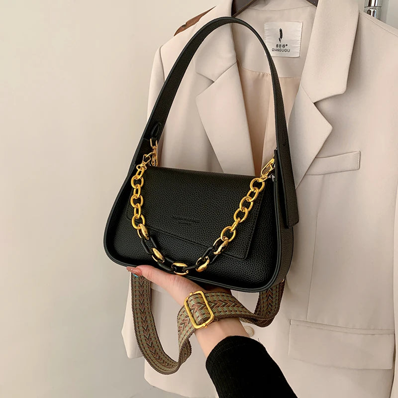 Purple Women's Shoulder Bag Handbag Wide Strap Crossbody Bag