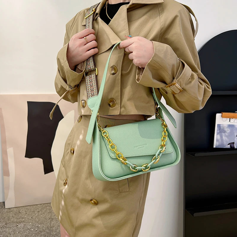 Purple Women's Shoulder Bag Handbag Wide Strap Crossbody Bag