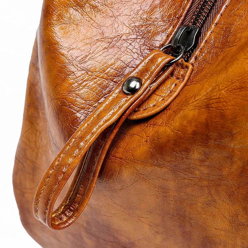 Vintage Pu Leather Bucket Shoulder Bag Women Large Capacity Messenger Bag