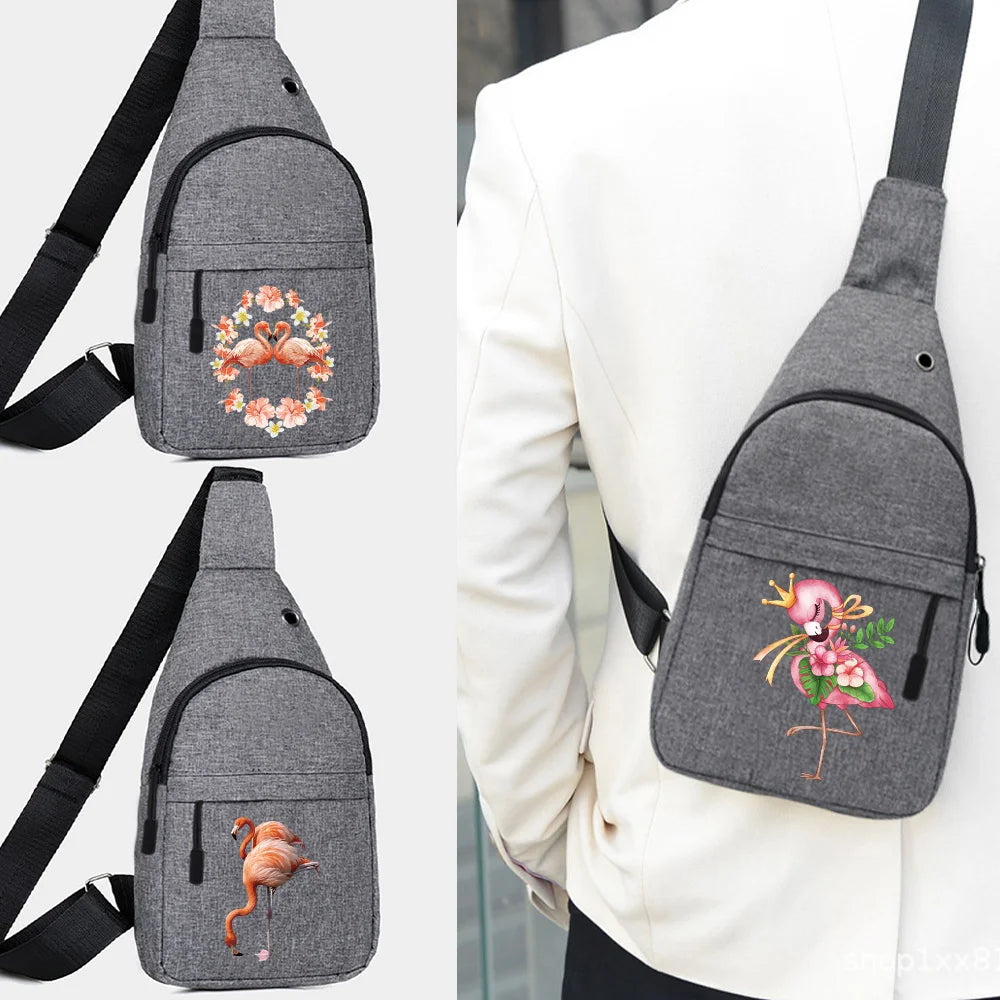 Men's Flamingo Print Crossbody Bag Sling Shoulder Canvas Chest Pack
