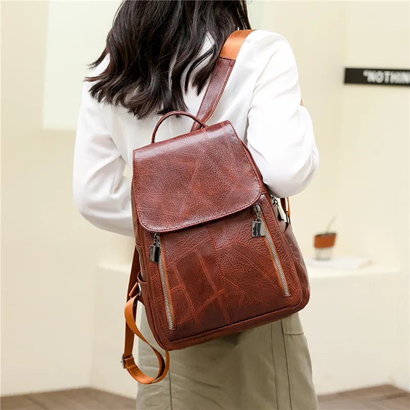 Waterproof PU Leather Backpack Large Capacity